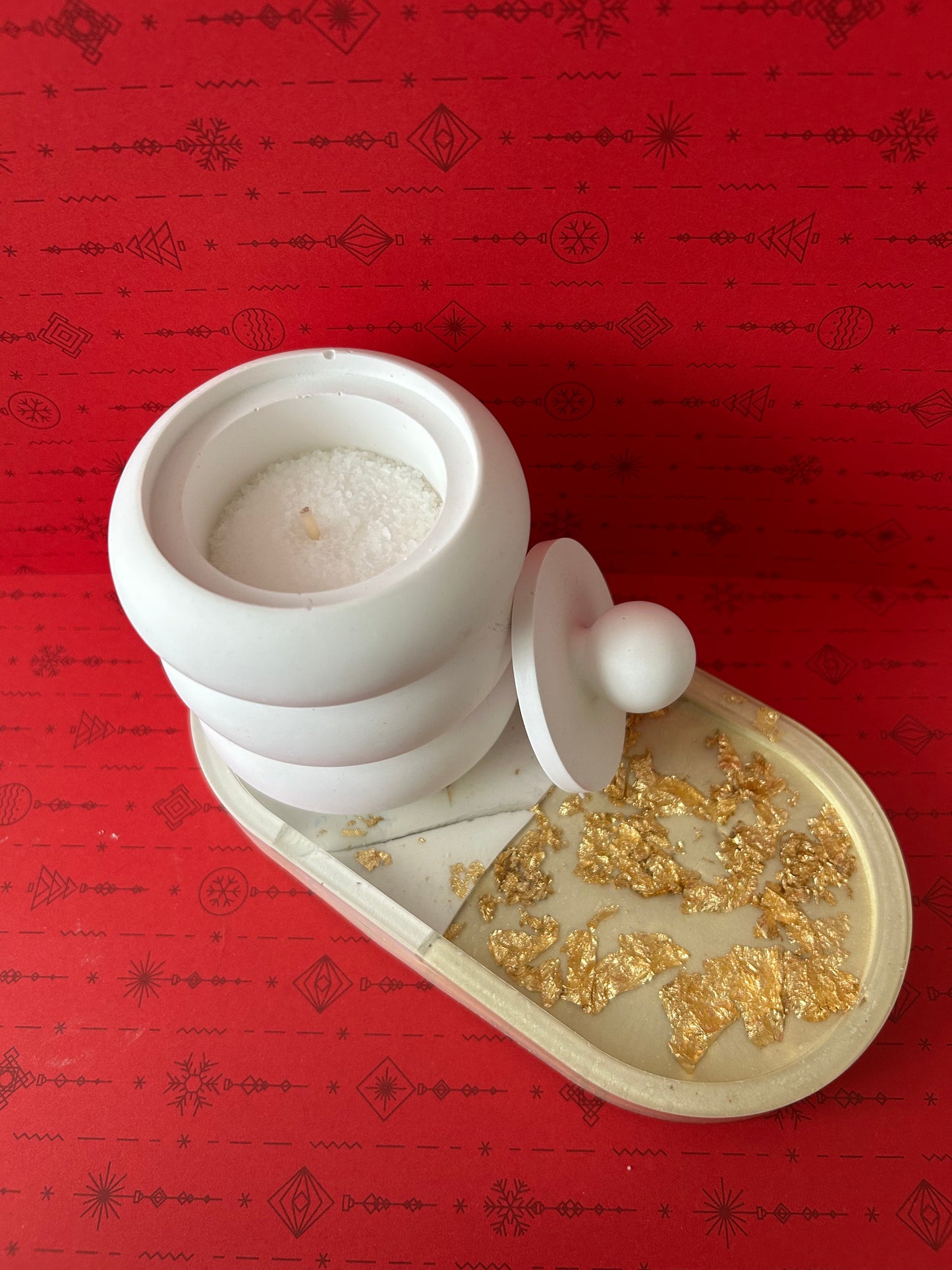 Portacandela e Svuotatasche in Ceramica e Resina con Fiori Essiccati