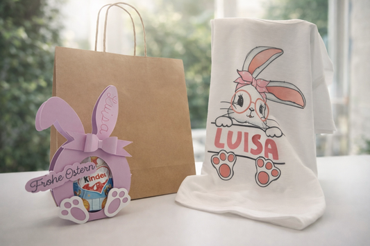 Maglietta di Pasqua Personalizzata – Coniglio, Nome e Busta Regalo