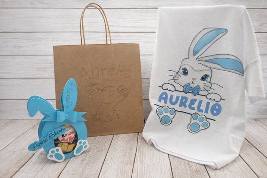 Maglietta di Pasqua Personalizzata – Coniglio, Nome e Busta Regalo