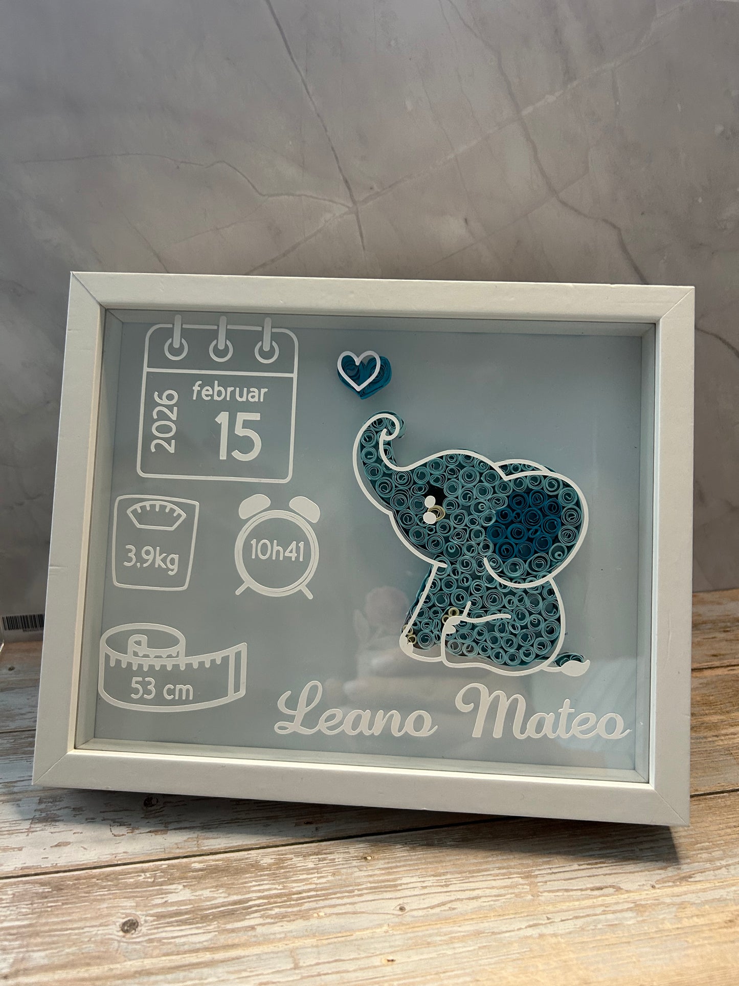 shadow box+biglietto di auguri per la nuova nascita