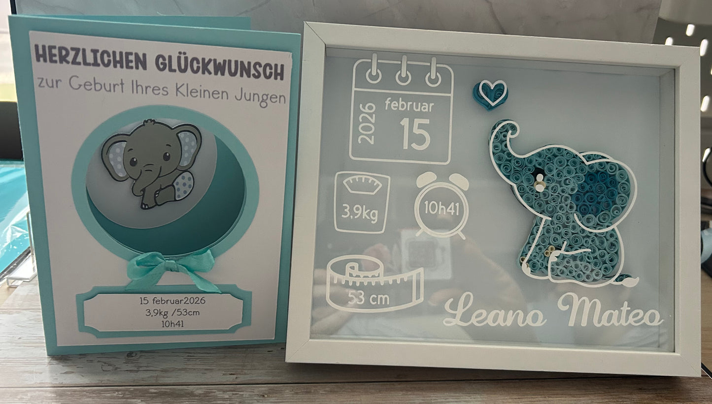 shadow box+biglietto di auguri per la nuova nascita