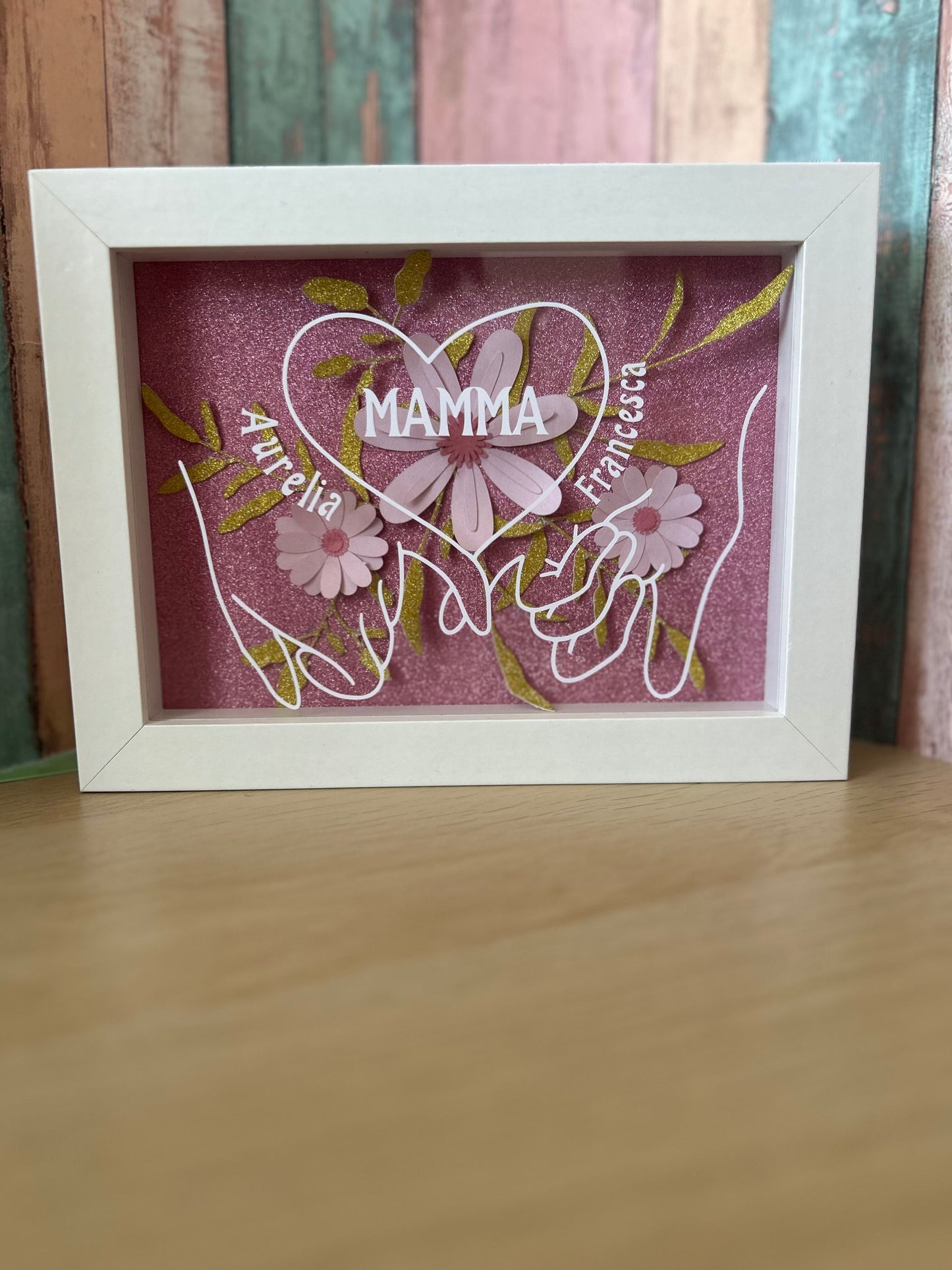 Shadowbox Personalizzata con Fiori di Carta - Festa della Mamma e Famiglia
